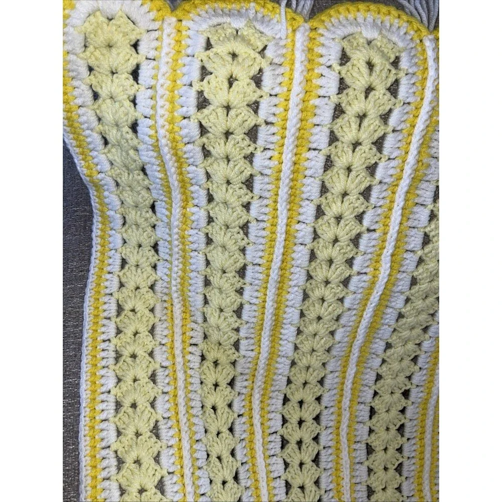 Handmade Crochet Throw Lap Blanket Colorful White Yellow 54x36
